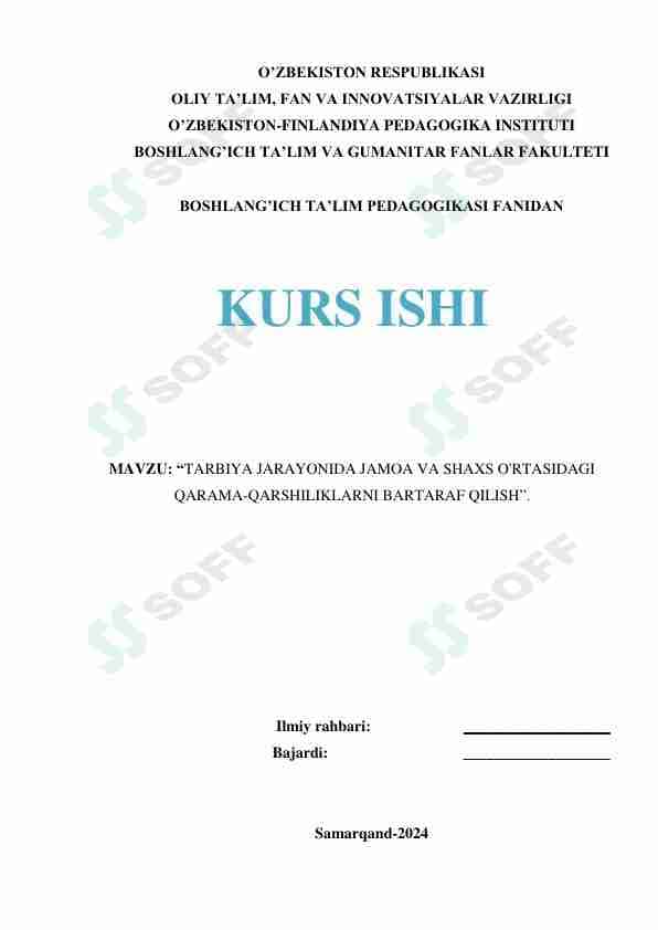 TARBIYA JARAYONIDA JAMOA VA SHAXS O'RTASIDAGI QARAMA-QARSHILIKLARNI BARTARAF QILISH