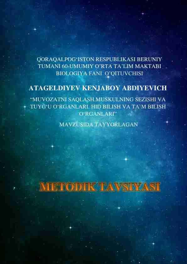 Muvozanatni saqlash muskullarning sezishi va tuyg`u organlari.
