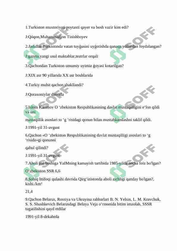 markaziy osiyo xalqlar tarixidan test