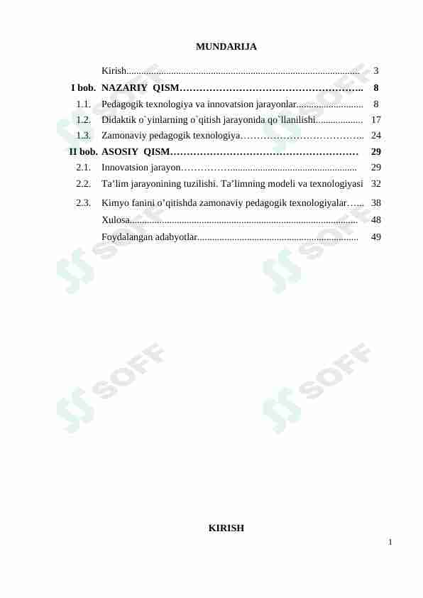Kimyo oʻqitishda innovatsion texnologiyalardan foydalanish usullari