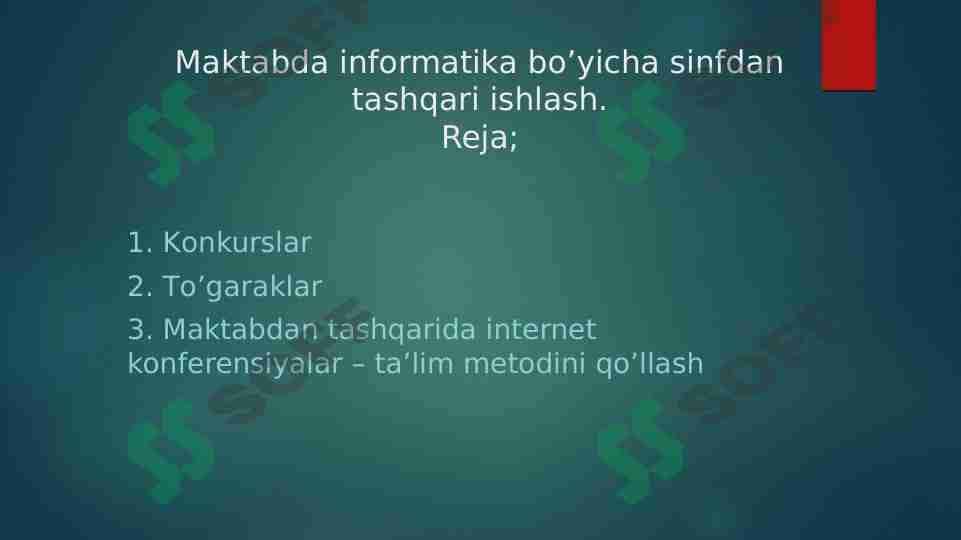 Maktabda informatika bo’yicha sinfdan tashqari ishlash 4