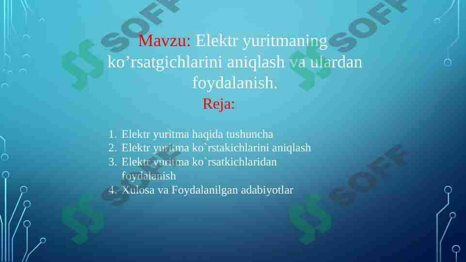 Elektr yuritmaning ko’rsatgichlarini aniqlash va ulardan foydalanish