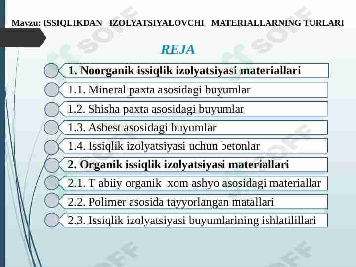 ISSIQLIKDAN IZOLYATSIYALOVCHI MATERIALLARNING TURLARI