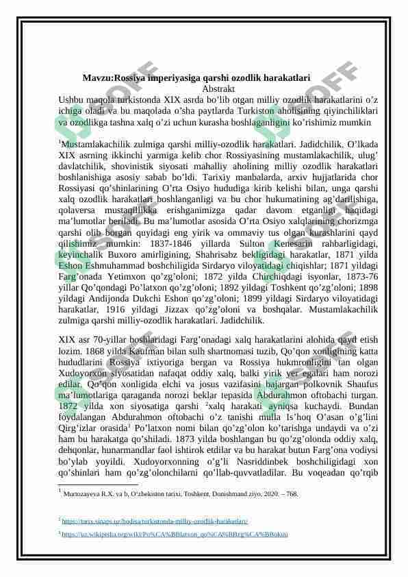 Rossiya imperiyasiga qarshi ozodlik harakatlari