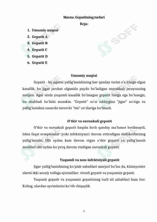 Gepatit turlari: A, B, C, D, E