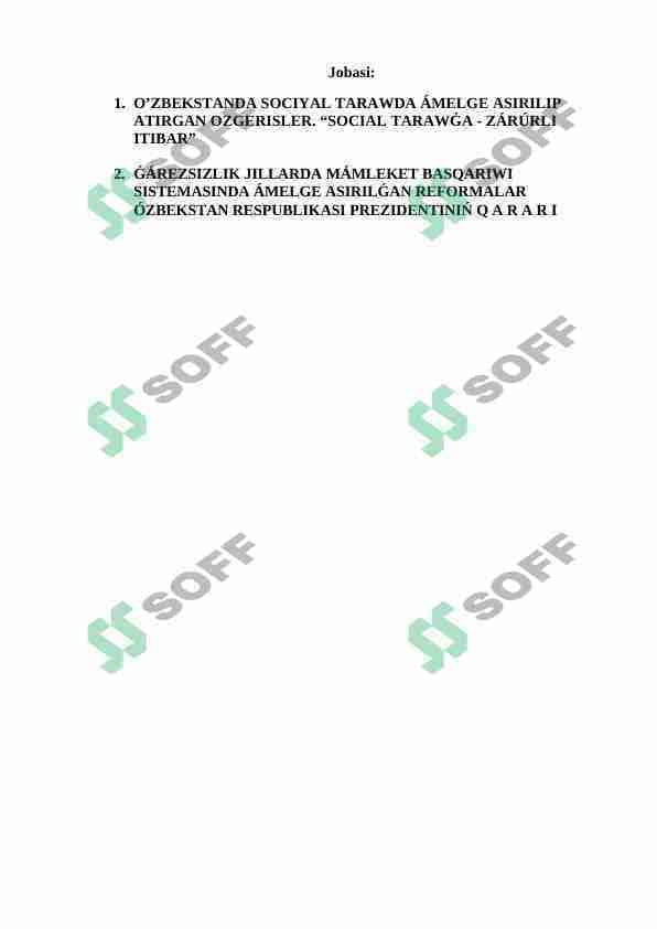 О’ZBEKSTANDA SOCIYAL TARAWDA ÁMELGE ASIRILIP ATIRGAN OZGERISLER.