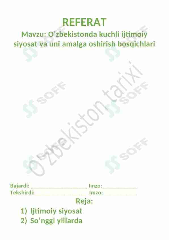 O'zbekistonda kuchli ijtimoiy siyosat