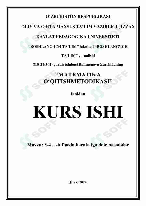 3-4 – sinflarda harakatga doir masalalar
