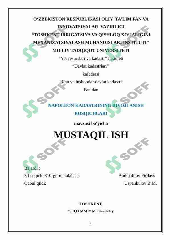 NAPOLEON KADASTRINING RIVOJLANISH BOSQICHLARI