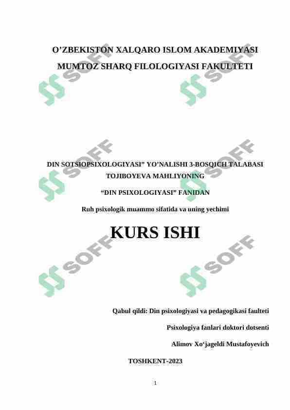 RUH PSIXOLOGIK MUAMMO SIFATIDA VA UNING YECHIMI
