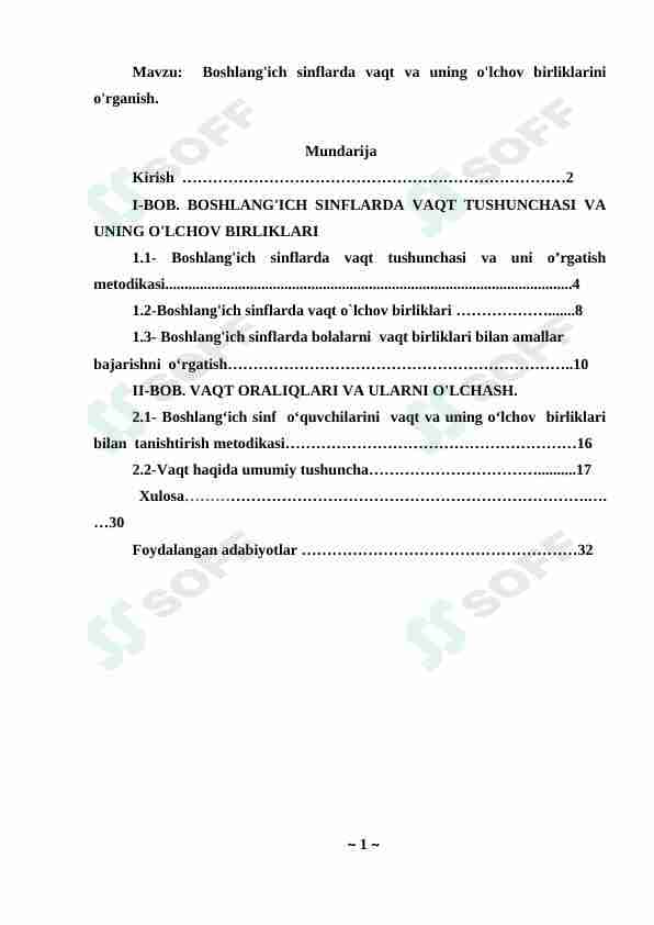 Boshlang'ich sinflarda vaqt va uning o'lchov birliklarini o'rganish