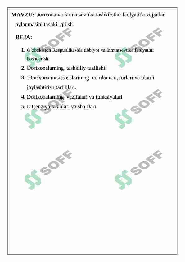 Dorixona va farmatsevtika tashkilotlar faolyatida xujjatlar aylanmasini tashkil qilish