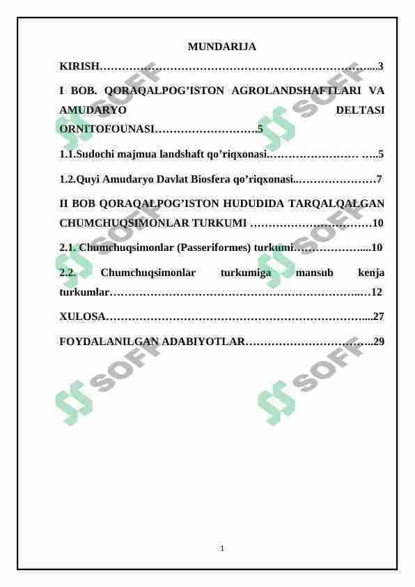 Qaraqalpiĝistonning agrolandshaftlarida tarqalgan qushlar