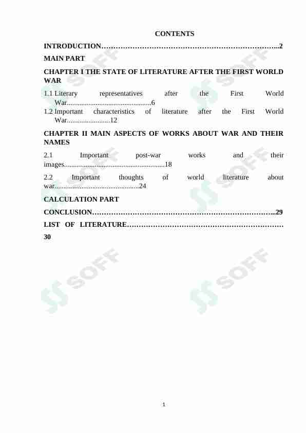 THE STATE OF LITERATURE AFTER THE FIRST WORLD WAR