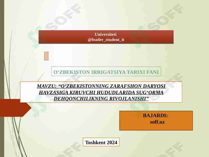 O‘ZBEKISTONNING ZARAFSHON DARYOSI HAVZASIGA KIRUVCHI HUDUDLARIDA SUG‘ORMA DEHQONCHILIKNING RIVOJLANISHI