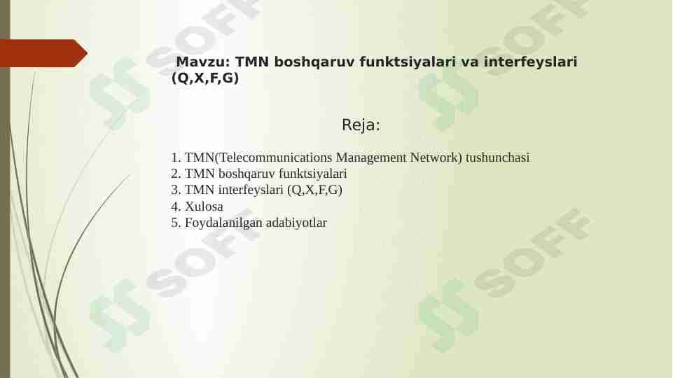 TMN boshqaruv funktsiyalari va interfeyslari (Q,X,F,G)