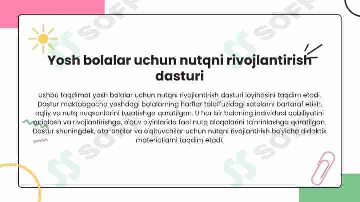 Yosh bolalar uchun nutqni rivojlantirish dasturi