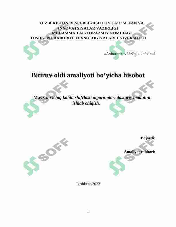 Ochiq kalitli shifrlash algoritmlari dasturiy modulini ishlab chiqish