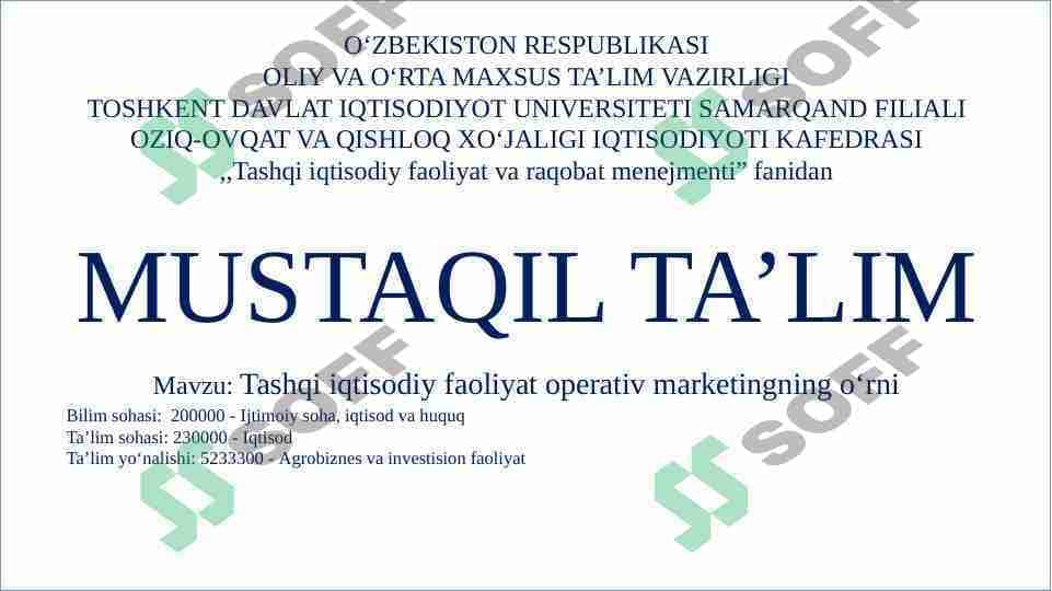 Tashqi iqtisodiy faoliyat operativ marketingning oʻrni