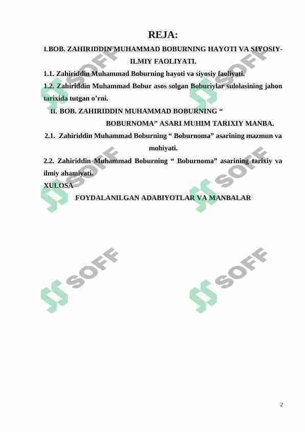 Zahiriddin Muhammad Boburning hayoti va ijodiy merosi
