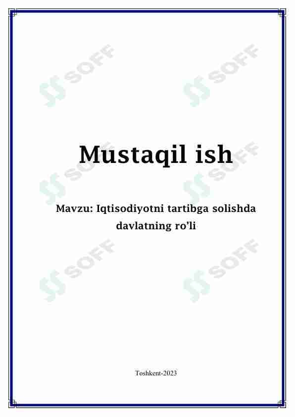 Iqtisodiyotni tartibga solishda davlatning ro'li