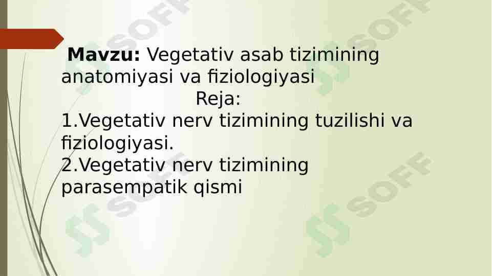 Vegetativ asab tizimining anatomiyasi va fiziologiyasi