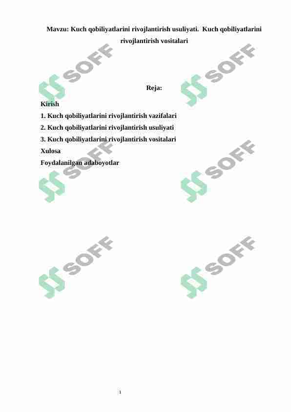 Kuch qobiliyatlarini rivojlantirish usuliyati. Kuch qobiliyatlarini rivojlantirish vositalari