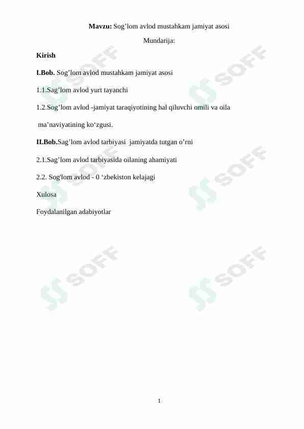 Sog'lom avlod mustahkam jamiyat asosi