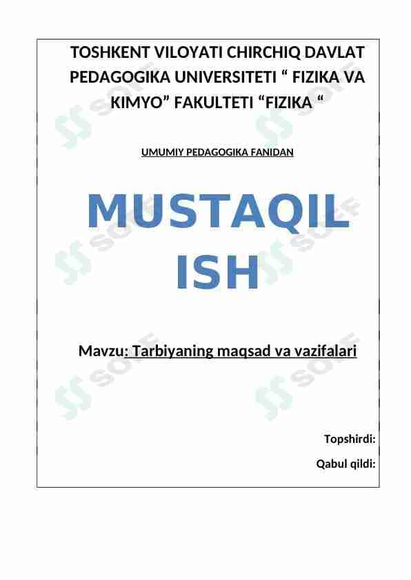 Tarbiyaning maqsad va vazifalari