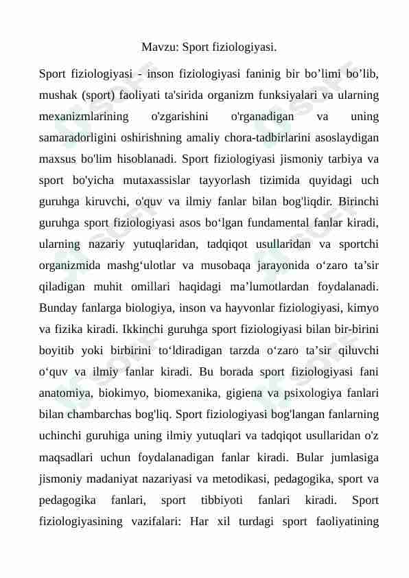 Sport fiziologiyasi