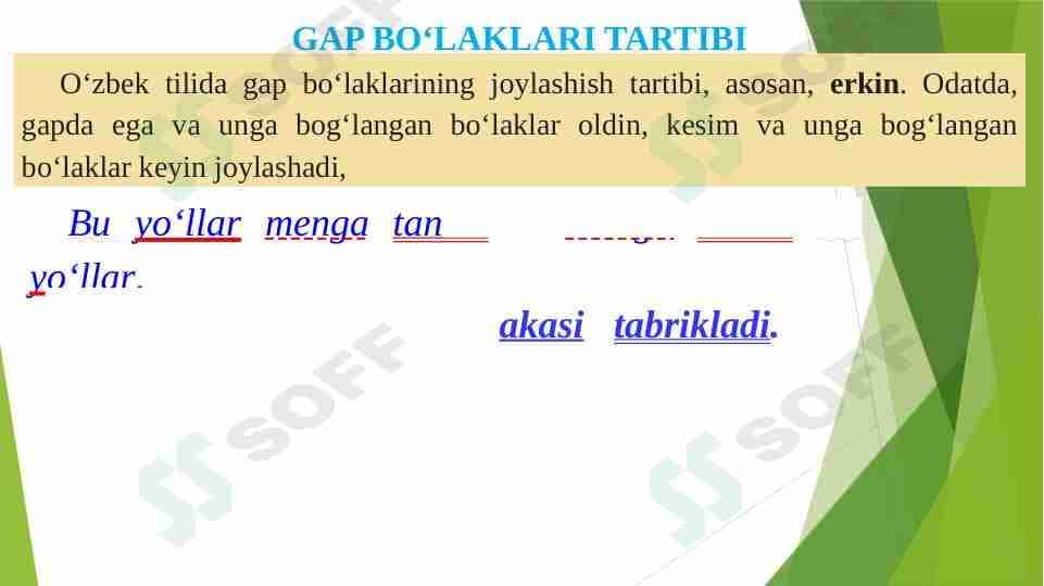 Gapning uyushiq,Ajratilgan bo’lakli bo’laklar.