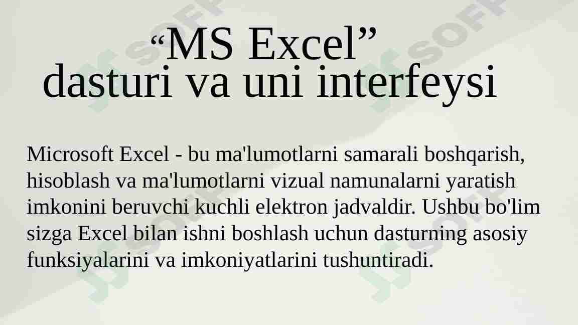 MS Excel dasturi va uning interfeysi