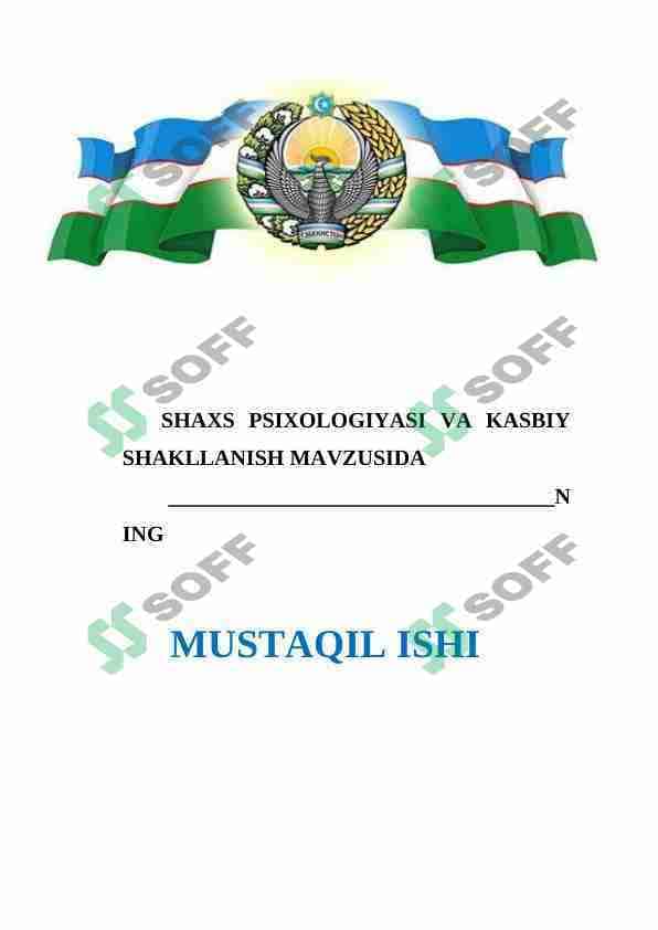 SHAXS PSIXOLOGIYASI VA KASBIY SHAKLLANISH MAVZUSIDA