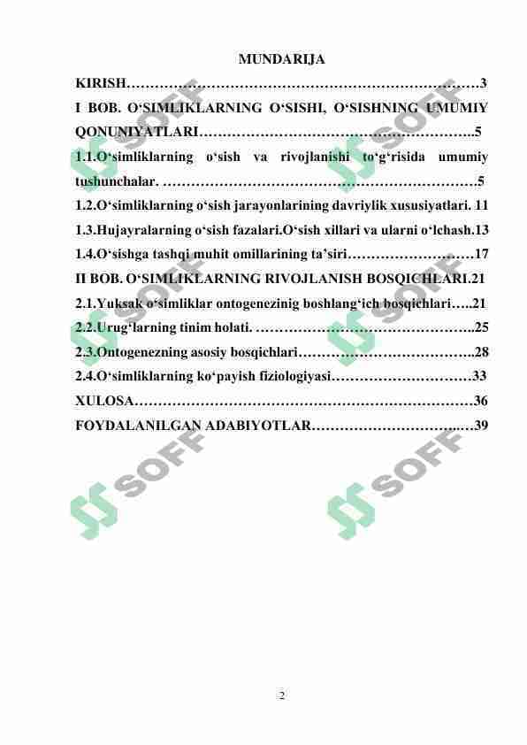 O'simliklar ontogenizining fiziologik tavsifi