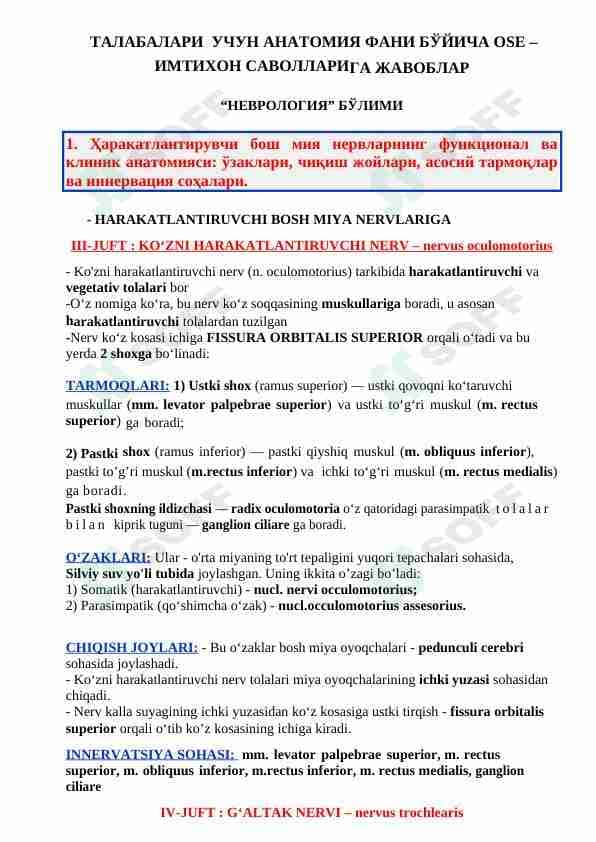 TIBBIYOT TALABALARI UCHUN ANATOMIYA FANIDAN QO'LLANMA