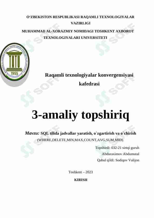sql tilida jadvallar yaratish