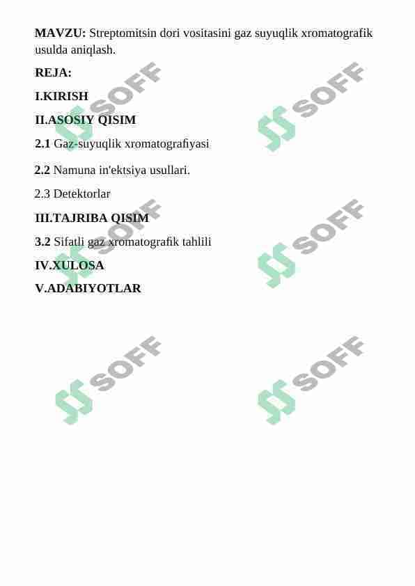Streptomitsin dori vositasini gaz suyuqlik xromatografik usulda aniqlash