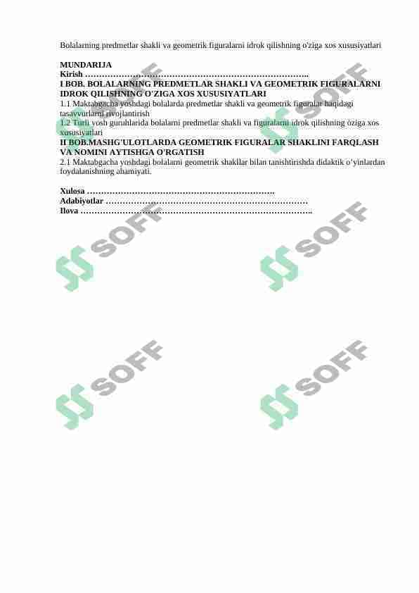 BOLALARNING PREDMETLAR SHAKLI VA GEOMETRIK FIGURALARNI IDROK QILISHNING O'ZIGA XOS XUSUSIYATLARI