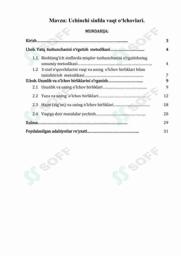 Uchinchi sinfda vaqt o‘lchovlari.