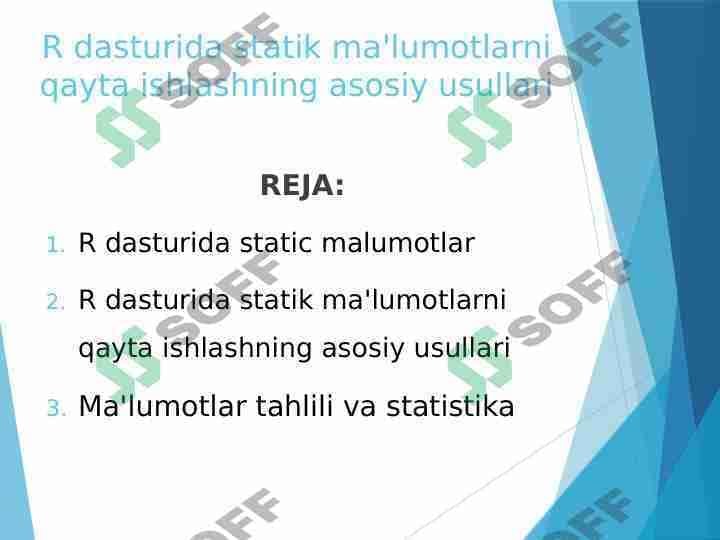 R dasturida statik ma'lumotlarni qayta ishlashning asosiy usullari