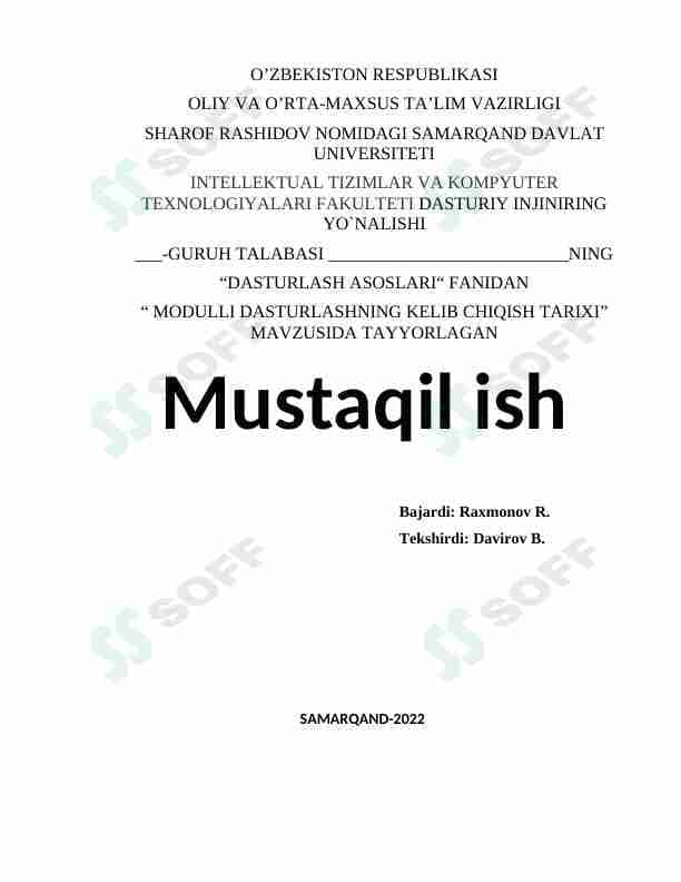 MODULLI DASTURLASHNING KELIB CHIQISH TARIXI