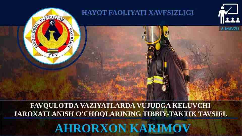FAVQULOTDA VAZIYATLARDA VUJUDGA KELUVCHI JAROXARINING TIBBIY-TAKTIK TAVSIFI.TLANISH O’CHOQLA