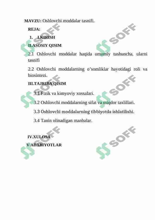 Oshlovchi moddalar tasnifi