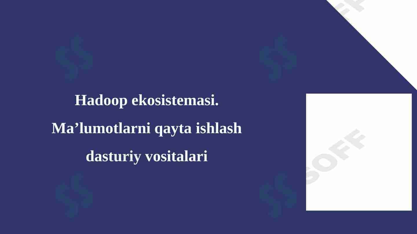 Hadoop ekosistemasi. Ma’lumotlarni qayta ishlash dasturiy vositalari