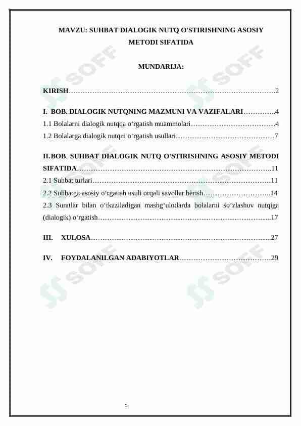SUHBAT DIALOGIK NUTQ O'STIRISHNING ASOSIY METODI SIFATIDA