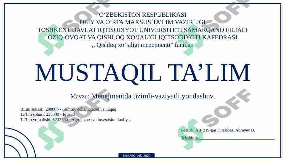 MENEJMENTDA TIZIMLI VAZIYATLI YONDASHUV