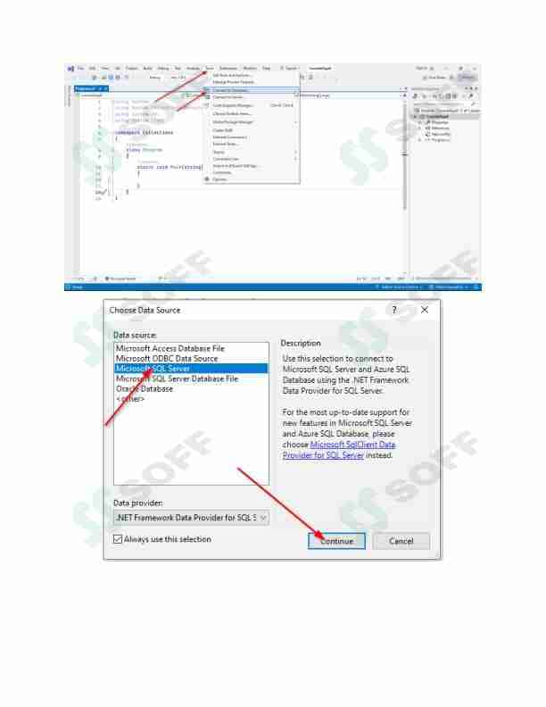 SQL server connect Visual Studio ishga tushurish jarayoni.
