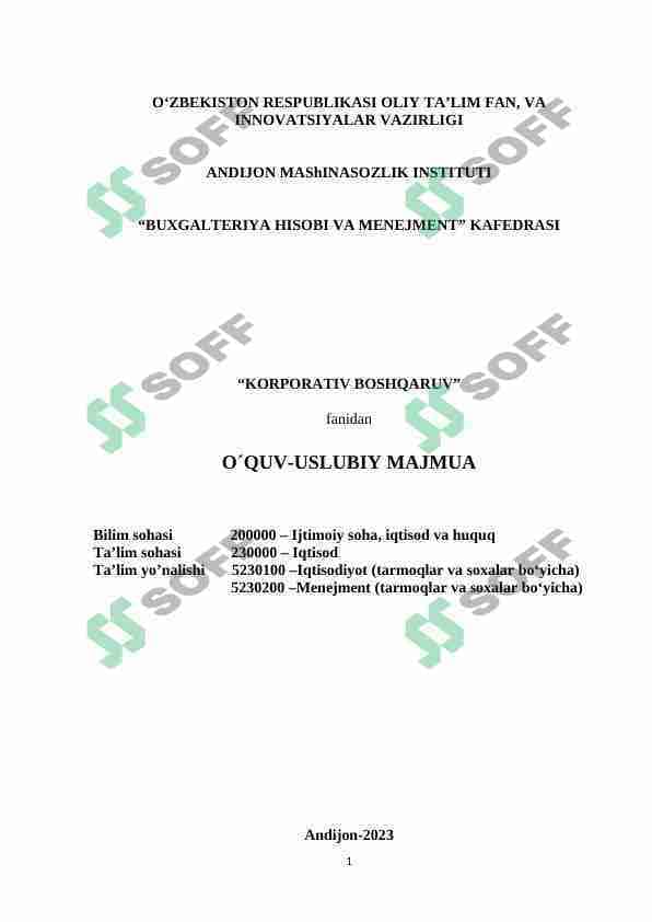 Korporativ boshqaruv oʻquv-uslubiy majmua