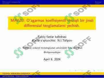 O’zgarmas koeffisiyentli chiziqli bir jinsli differensial tenglamalarni yechish
