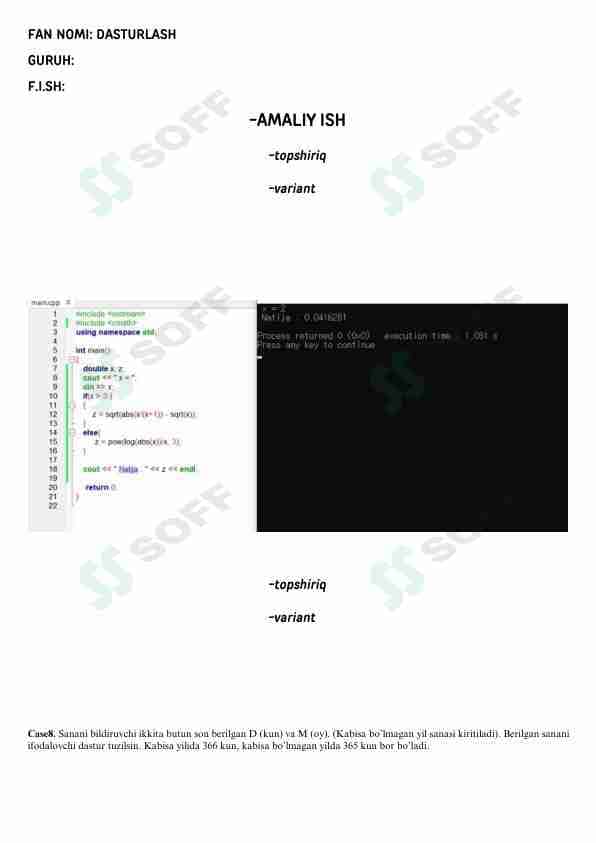 3Dastur C++ dan amaliy mashg'ulot